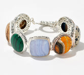 Artisan Crafted Sterling Silver Fancy Cushion Multi-Gemstone Station Bracelet. 7-3/4"